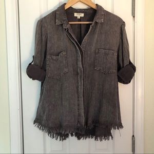 Umgee distressed grunge charcoal grey button down